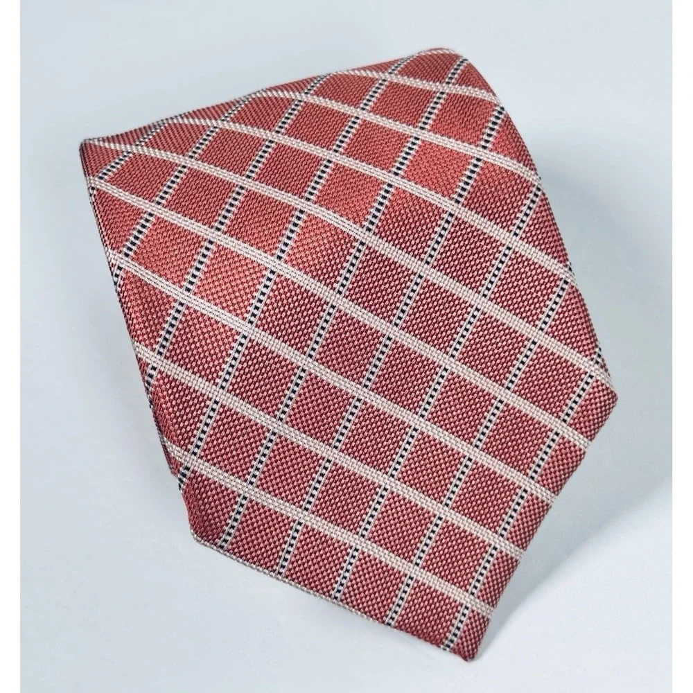 Brooks Brothers Makers Tie‎ Red White Blue Windowpane Silk USA Woven Classic